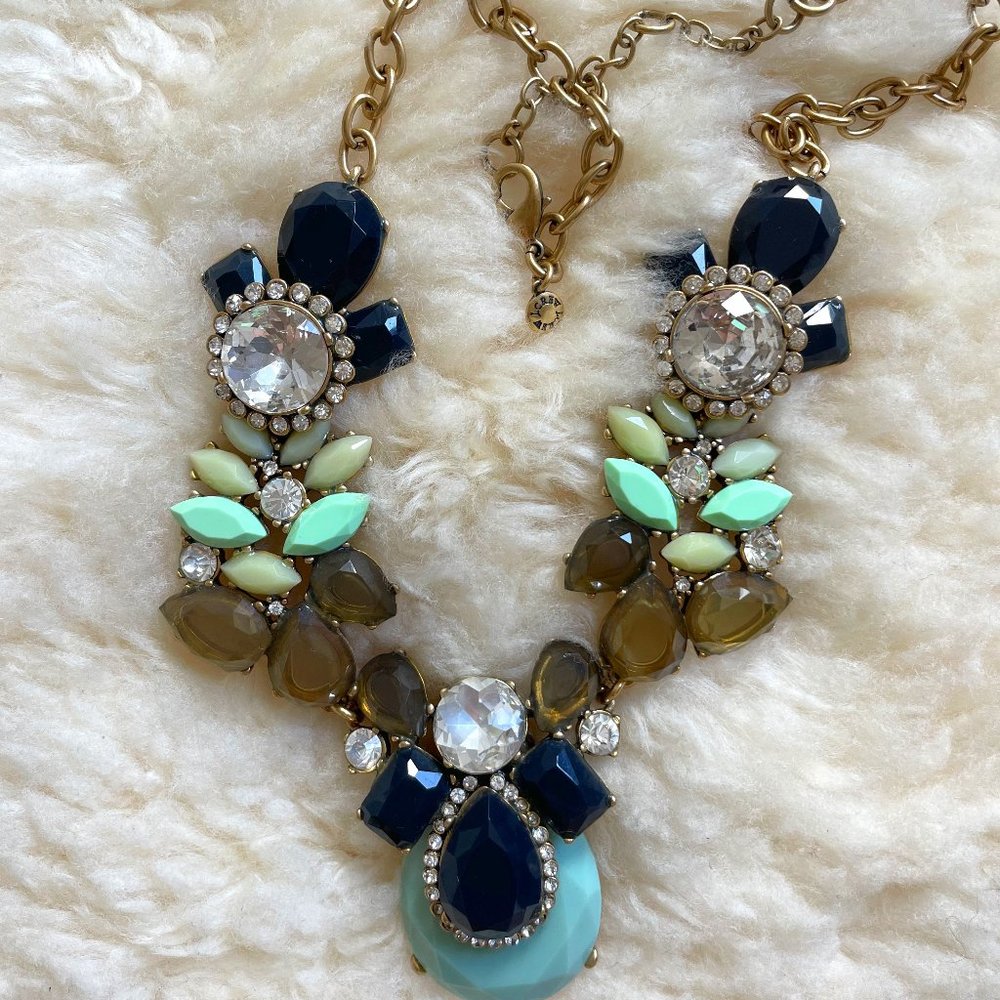 J.Crew Crystal Cluster Chunky Green Blue Statement Necklace